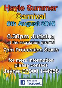 Hayle Summer Carnival Sat 6 Aug 2016